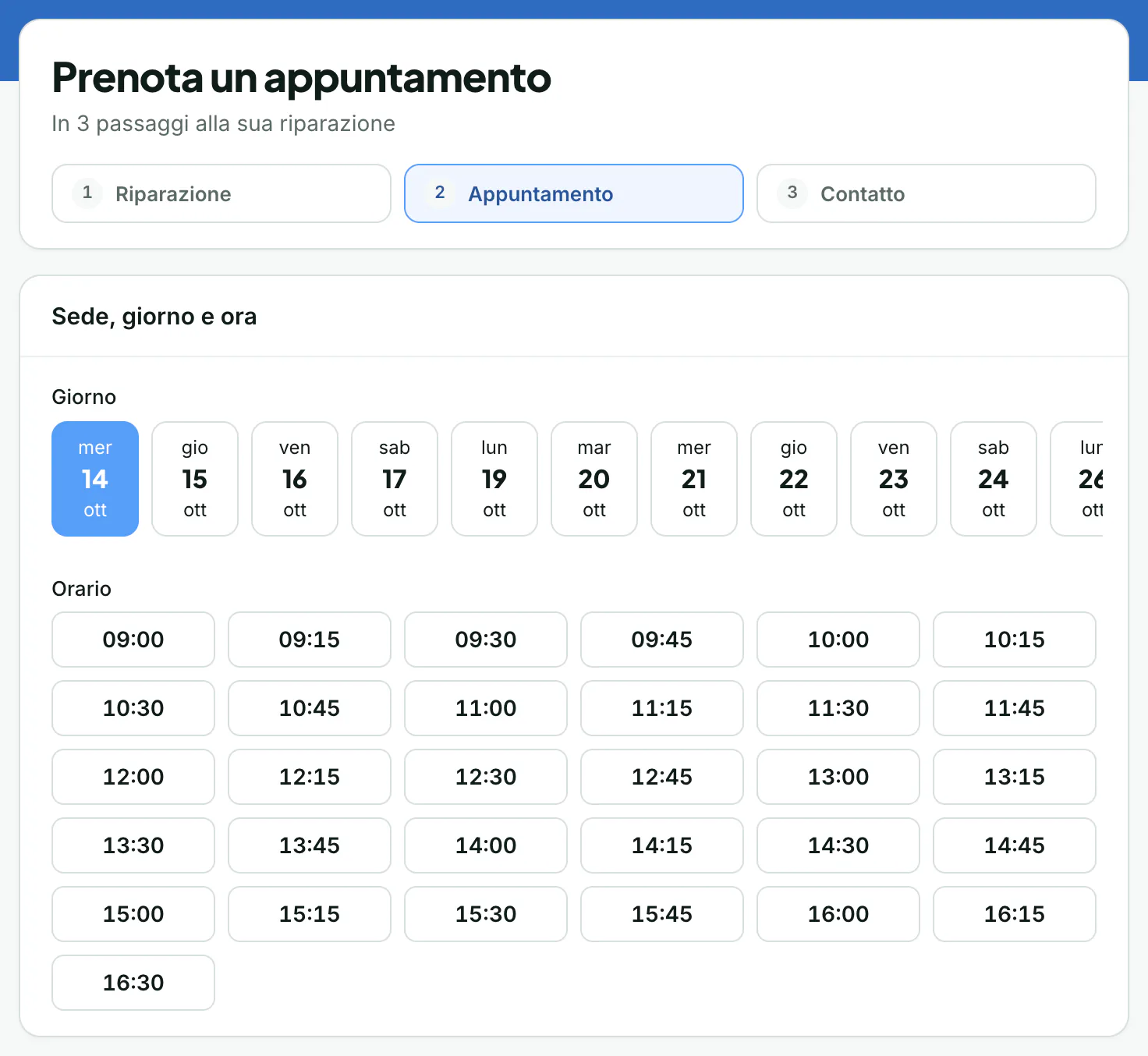 Prenotazione online: scelta di giorno e ora sul profilo del laboratorio