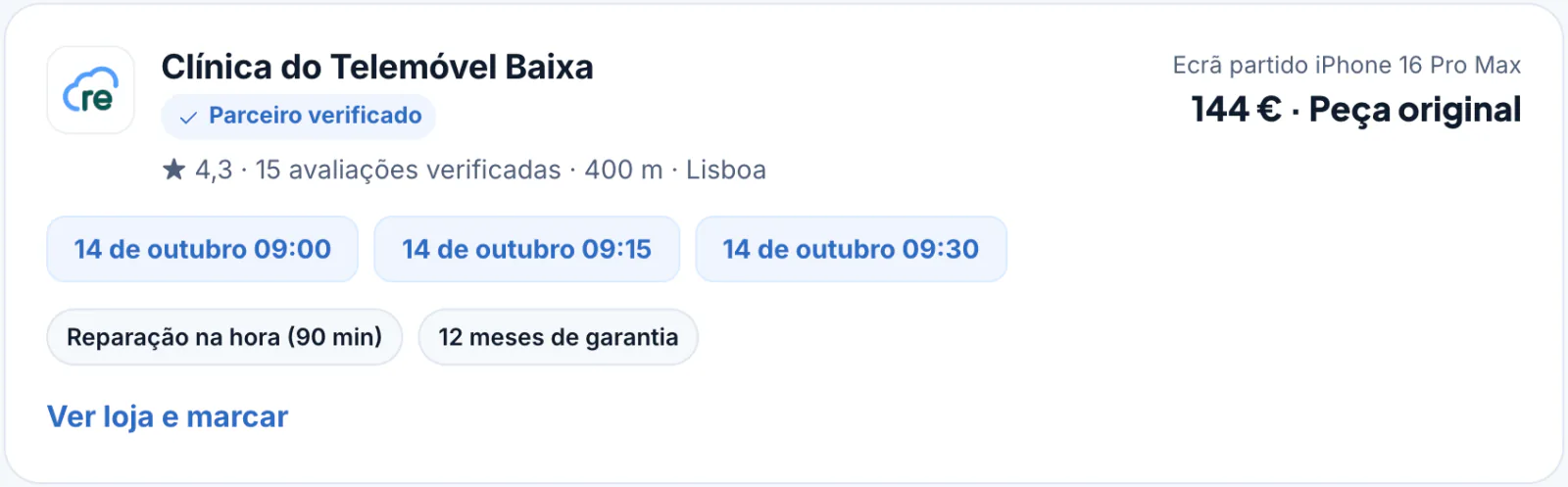 Resultado de pesquisa: oficina com avaliação, preço fixo, qualidade da peça e horários livres
