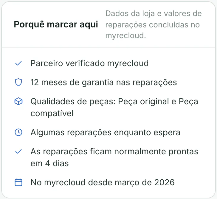 Painel de confiança do perfil com garantia, qualidade das peças e selo «Parceiro verificado»